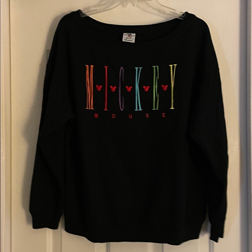 Disney Parks Black Sweater with Colorful Mickey Mouse Design size L - Picture 3 of 5